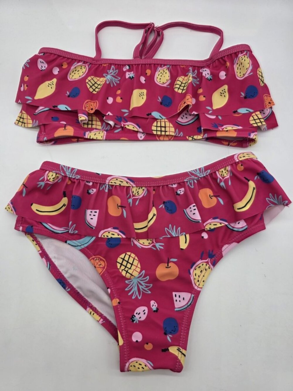 Andy & Evan Girls Swimsuit Bikini Set Size 6X Pink Tropical Fruit Ruffle Swim